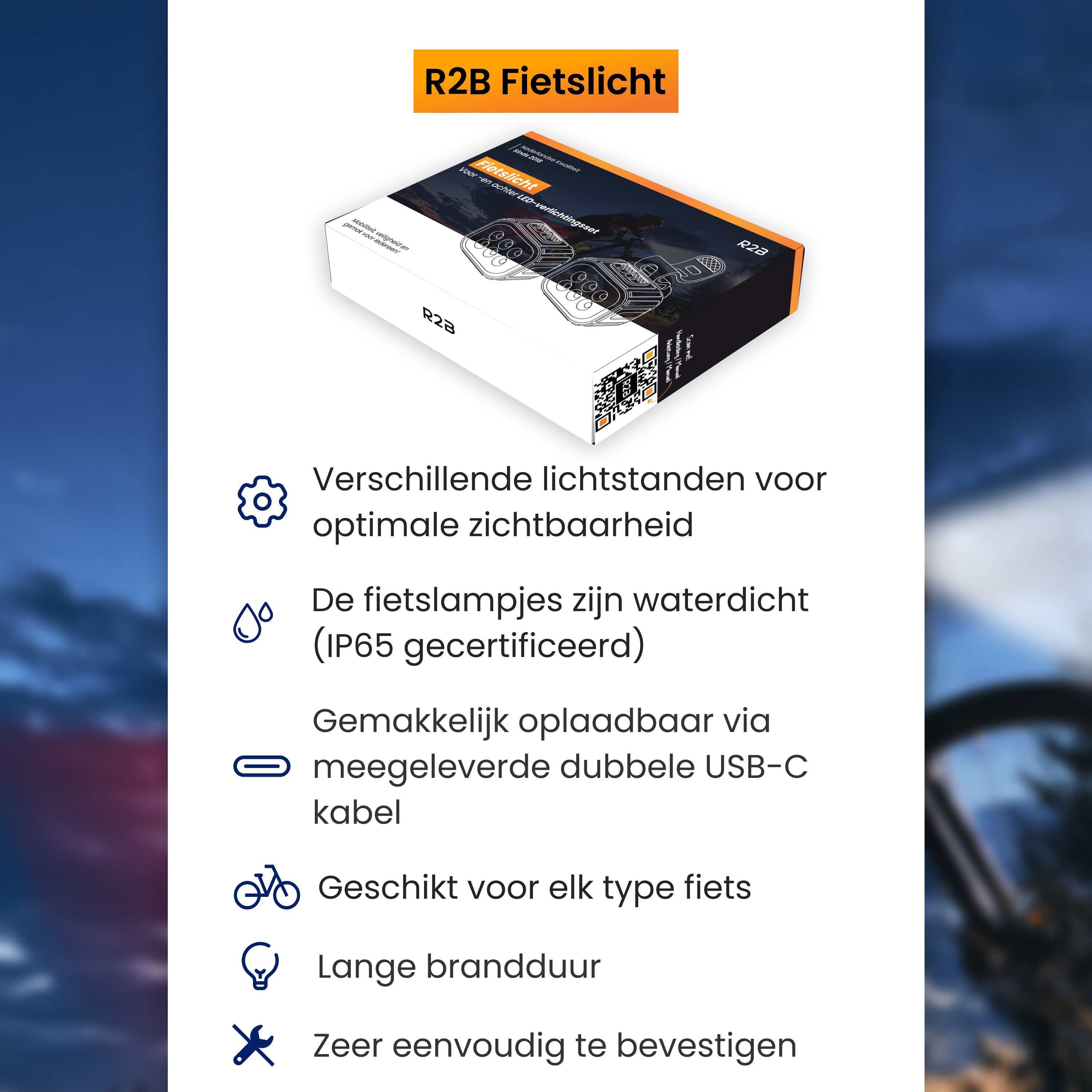 R2B Fietsverlichting Voor & Achter - USB-C Oplaadbaar - Fietslamp