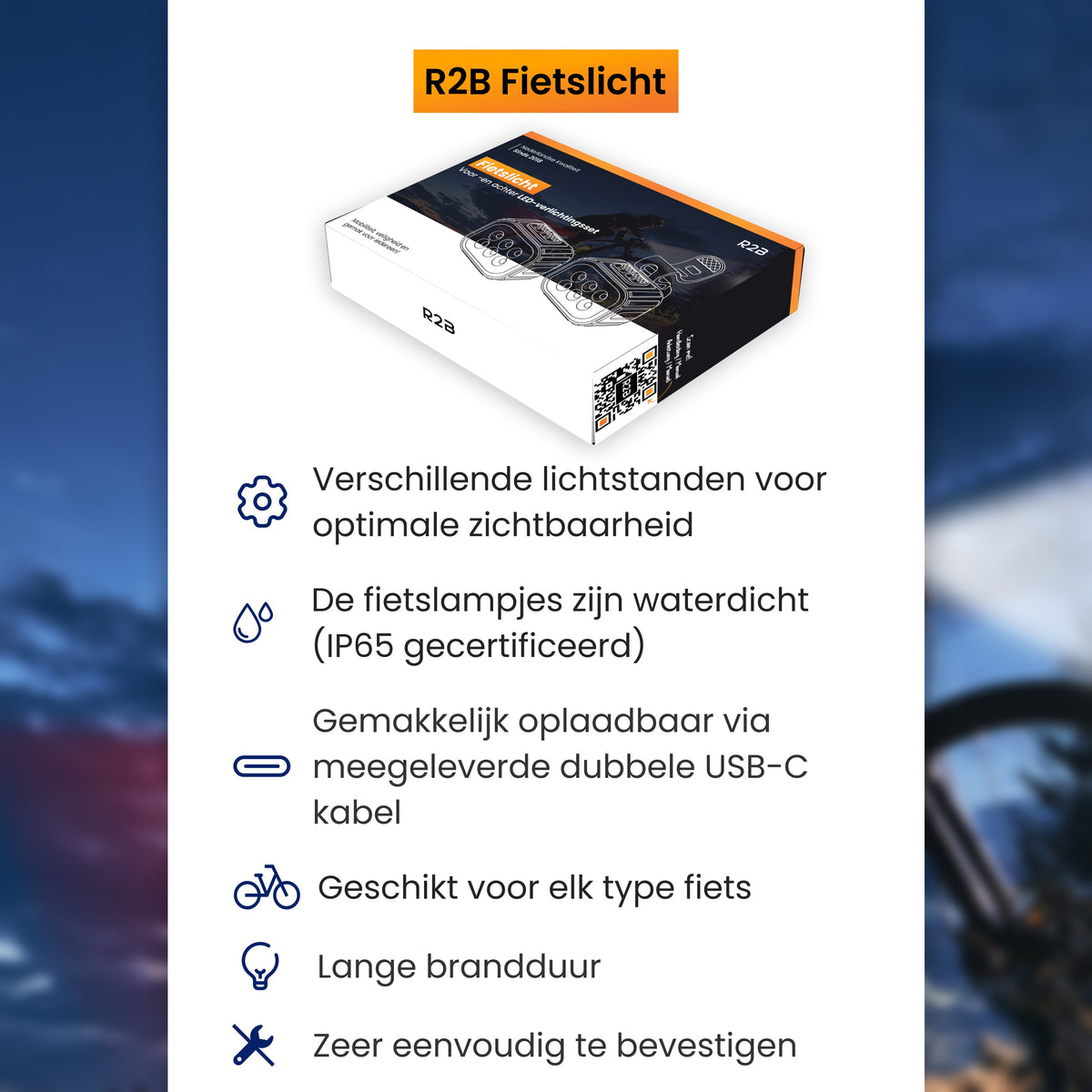R2B Fietsverlichting Voor & Achter - USB-C Oplaadbaar - Fietslamp