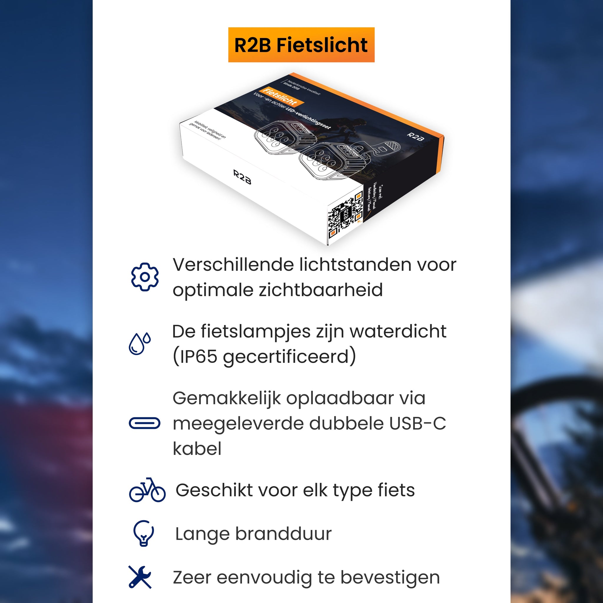 R2B Fietsverlichting Voor & Achter - USB-C Oplaadbaar - Fietslamp