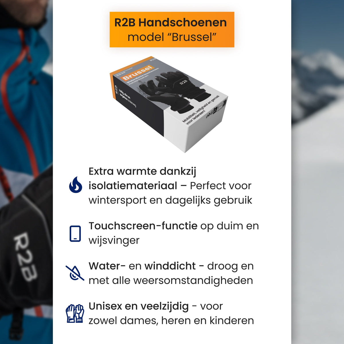 R2B Handschoenen Winter - Water- en winddicht - Touchscreen - Wintersport - Dames & Heren