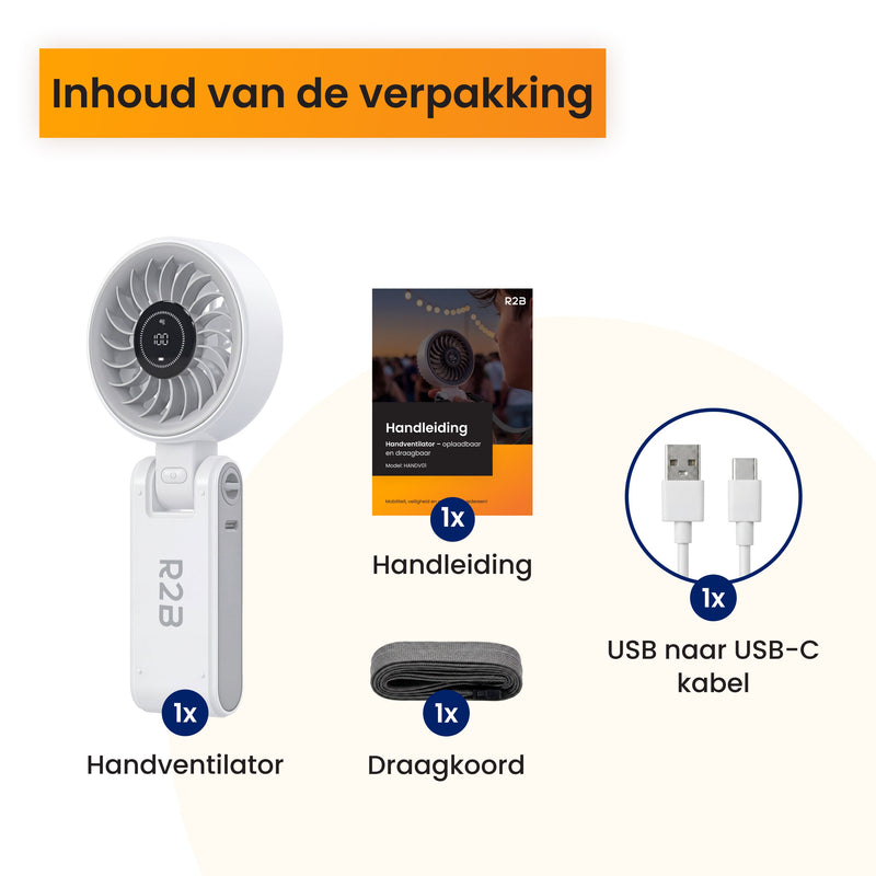 R2B Handventilator Oplaadbaar - Draagbare Mini Ventilator - Nekventilator