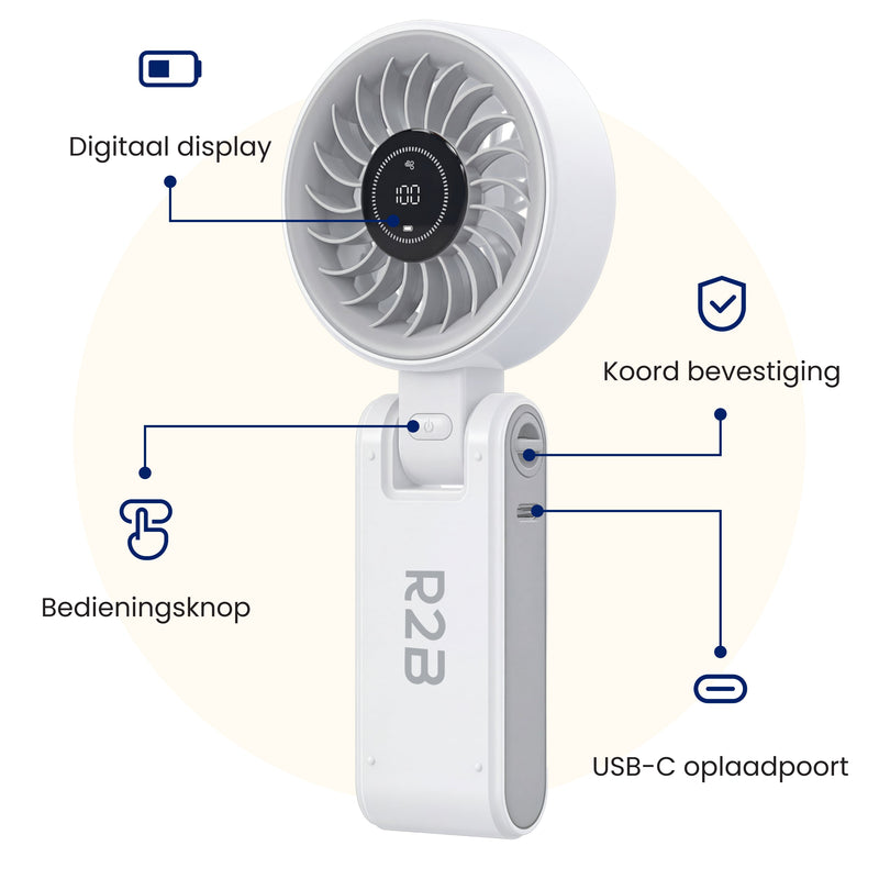 R2B Handventilator Oplaadbaar - Draagbare Mini Ventilator - Nekventilator