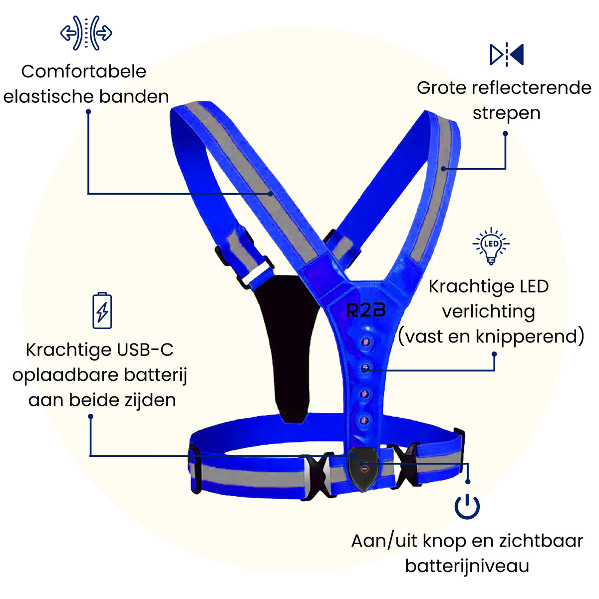 R2B Hardloopvest met Verlichting - Blauw - Telefoonhouder sport