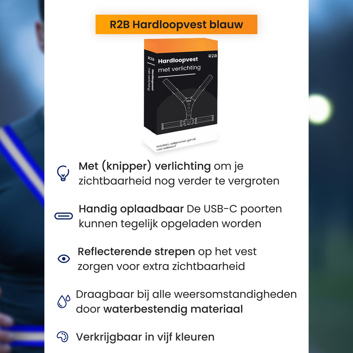 R2B Hardloopvest met Verlichting - Blauw - Telefoonhouder sport