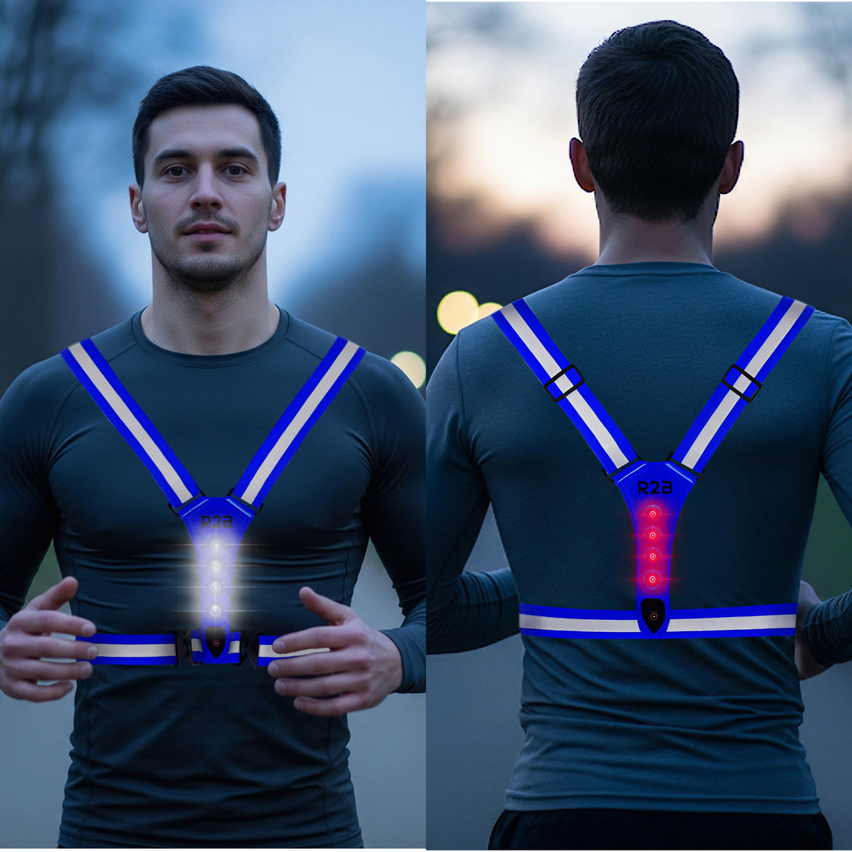 R2B Hardloopvest met Verlichting - Blauw - Telefoonhouder sport