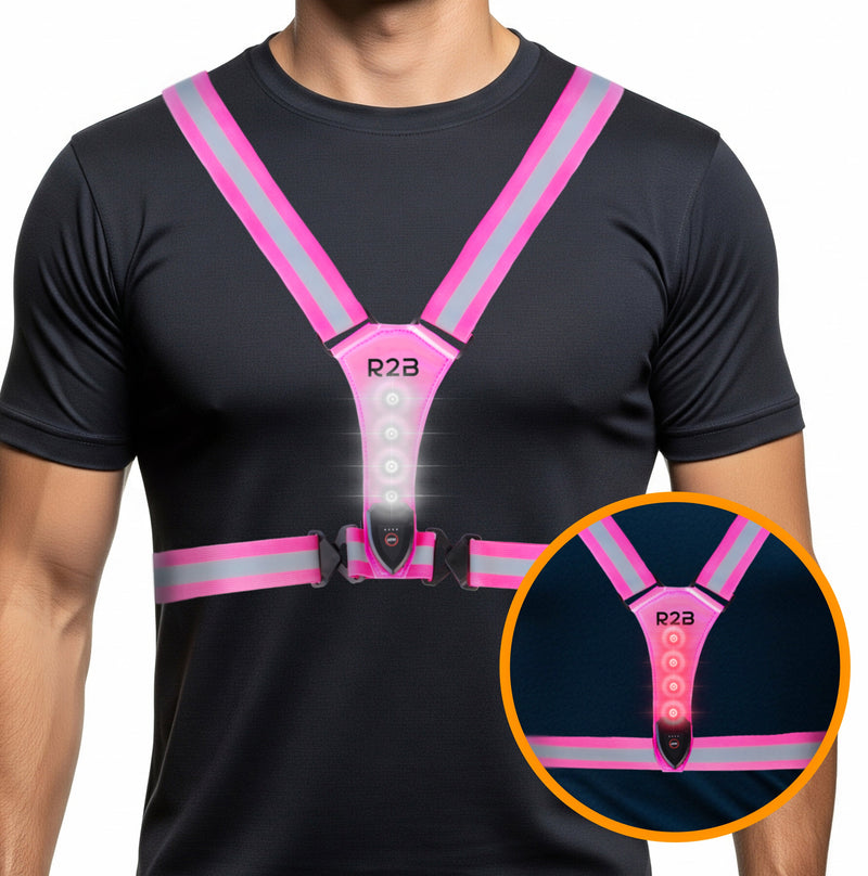 R2B Hardloopvest met Verlichting - Extra Stevige Behuizing - Reflecterend & Oplaadbaar - Roze - Telefoonhouder sport