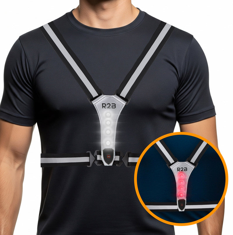 R2B Hardloopvest met Verlichting - Extra Stevige Behuizing - Reflecterend & Oplaadbaar - Grijs - Telefoonhouder sport