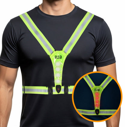 R2B Hardloopvest met Verlichting - Extra Stevige Behuizing - Reflecterend & Oplaadbaar - Neongeel - Telefoonhouder sport