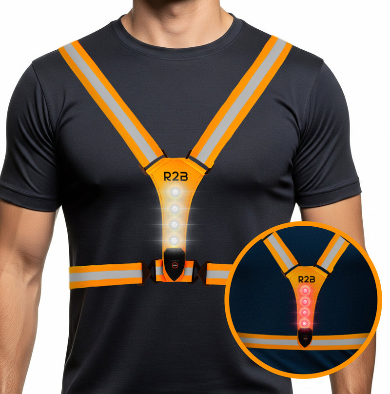 R2B Hardloopvest met Verlichting - Extra Stevige Behuizing - Reflecterend & Oplaadbaar - Oranje - Telefoonhouder sport