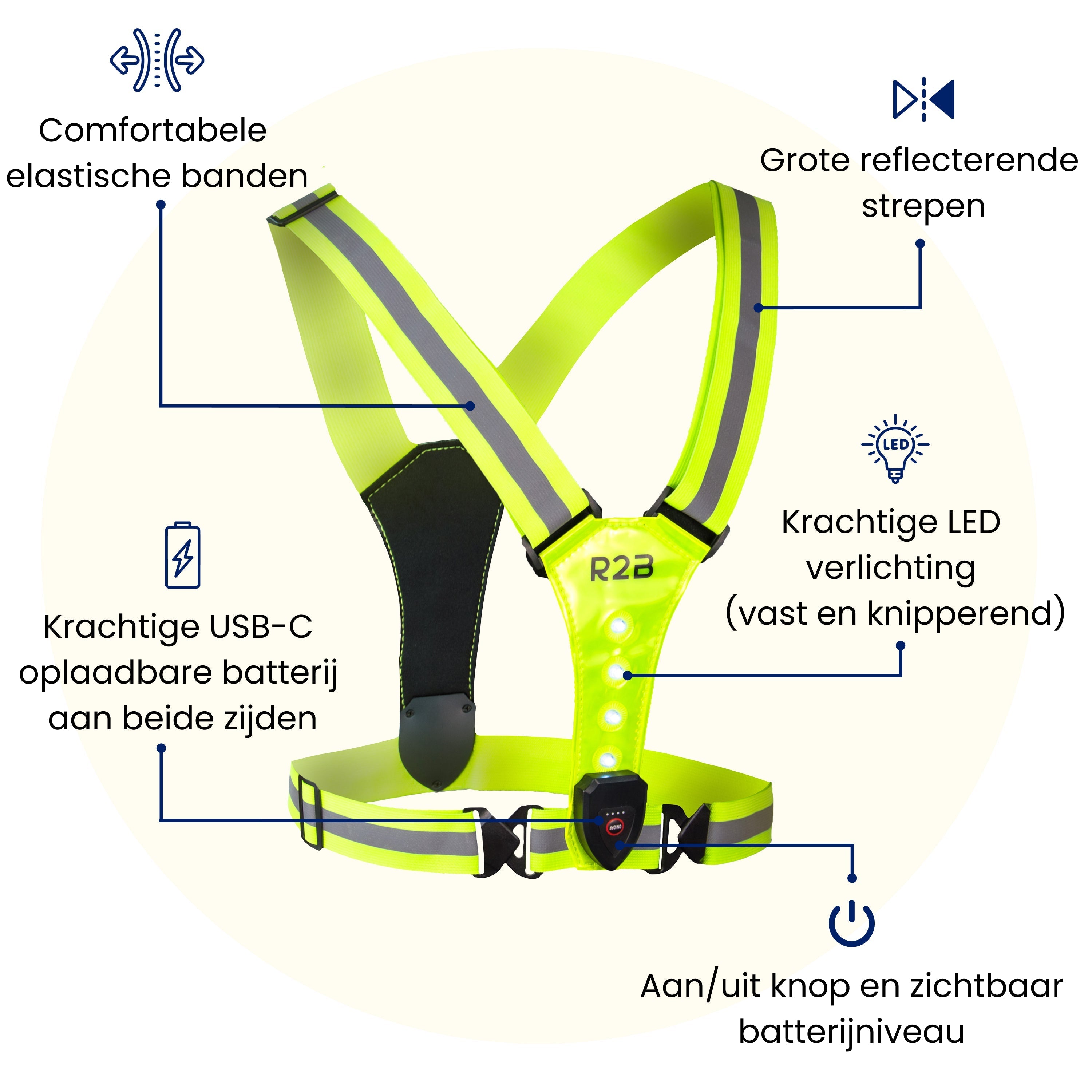 R2B Hardloopvest met Verlichting - Neongeel - Telefoonhouder sport