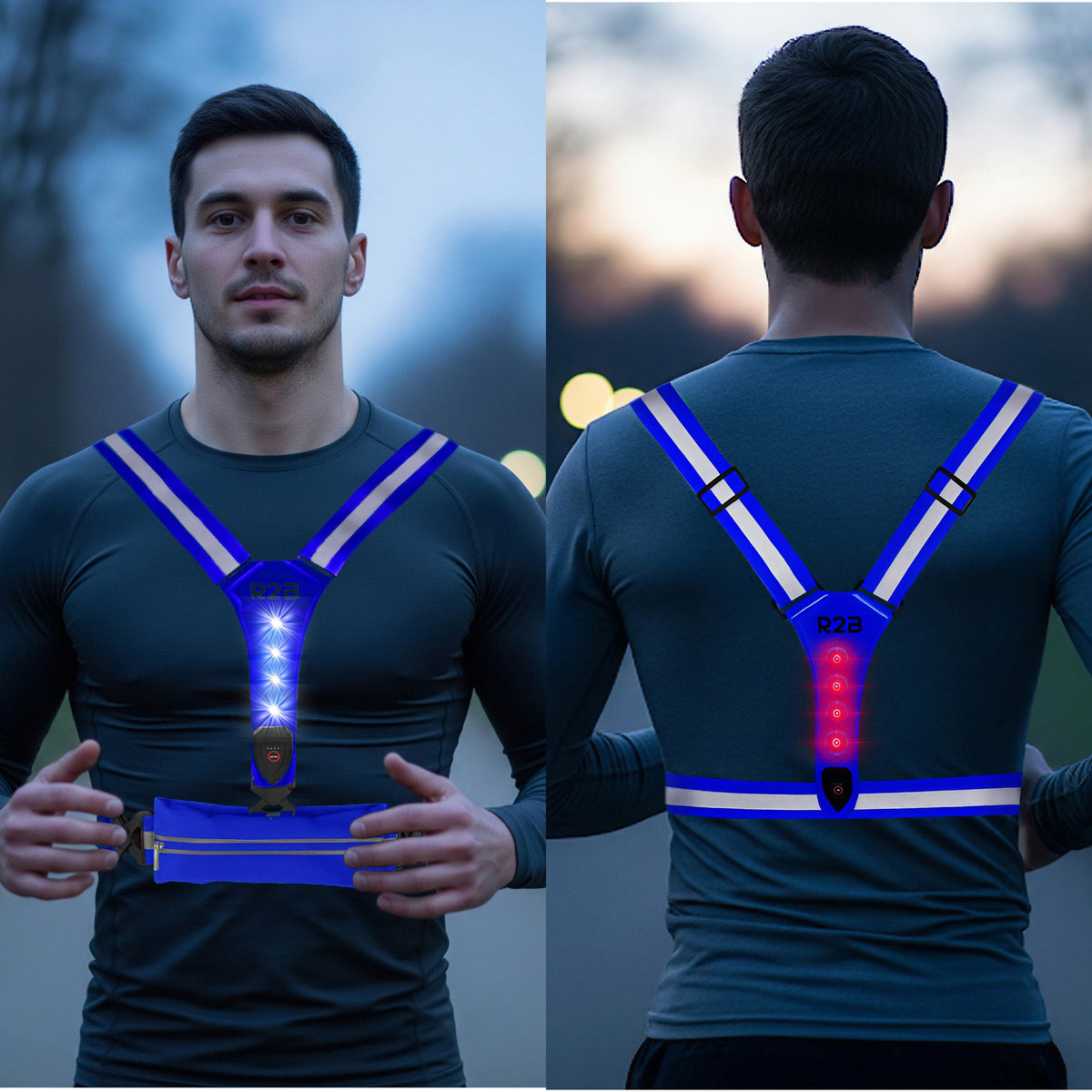 R2B Hardloopvest met Verlichting & Opbergvak - Blauw