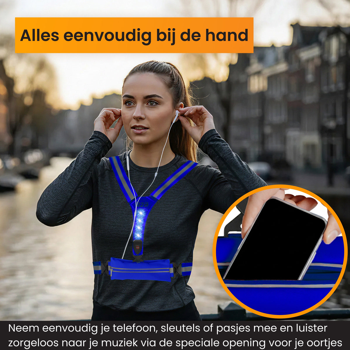 R2B Hardloopvest met Verlichting & Opbergvak - Blauw