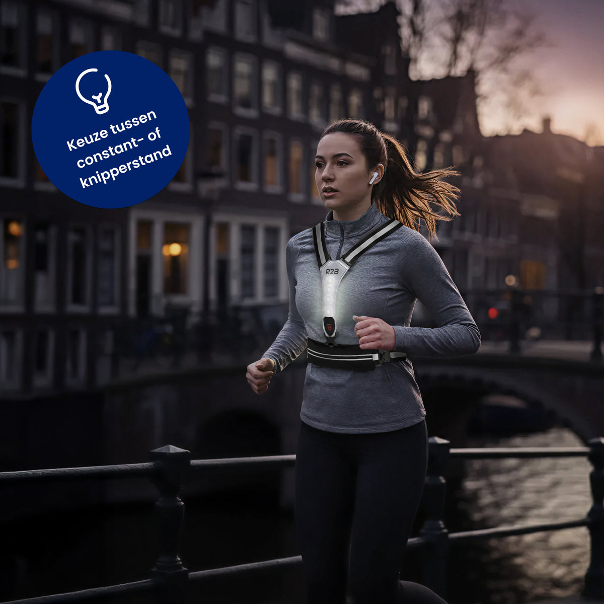 R2B Hardloopvest met Verlichting & Opbergvak - Grijs