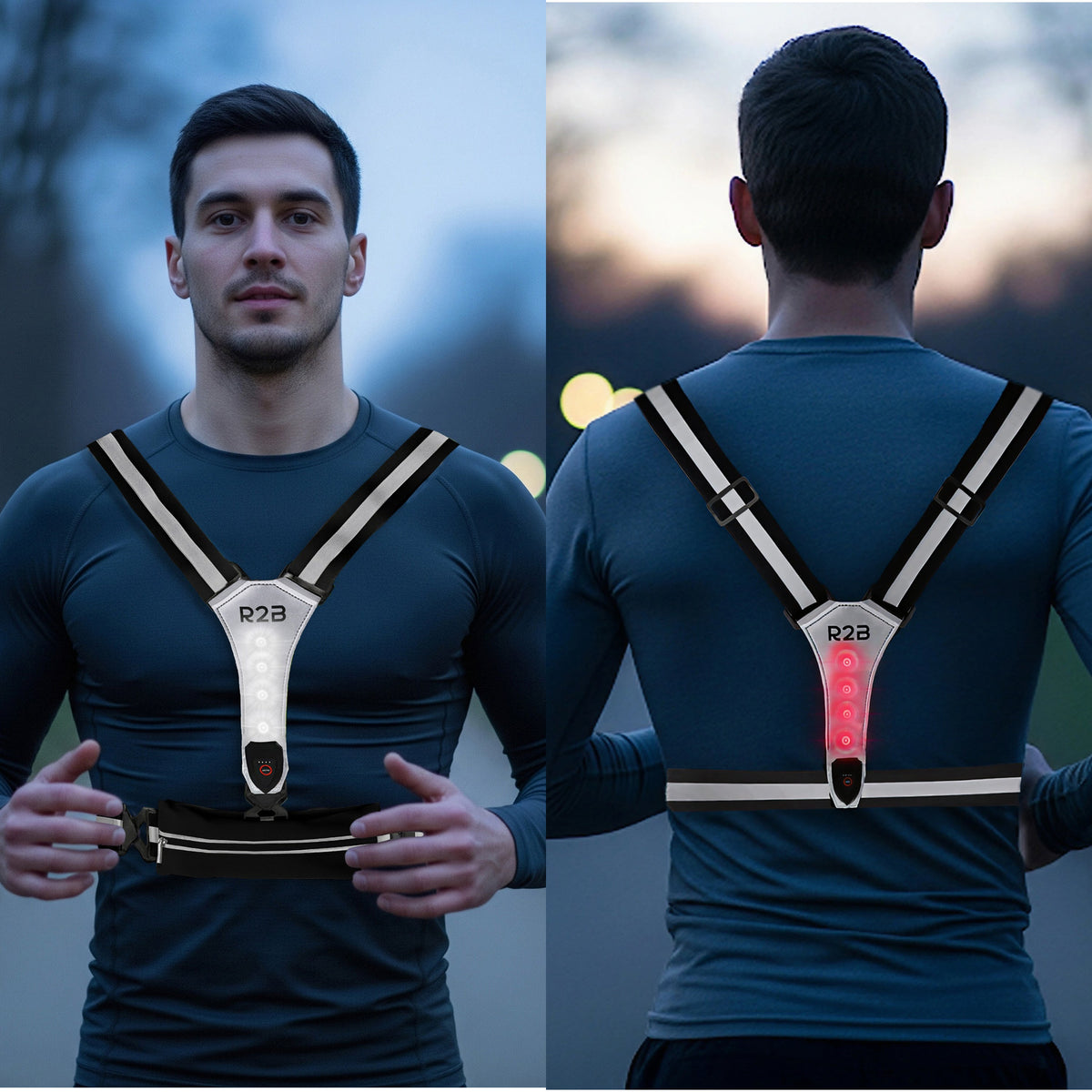 R2B Hardloopvest met Verlichting & Opbergvak - Grijs