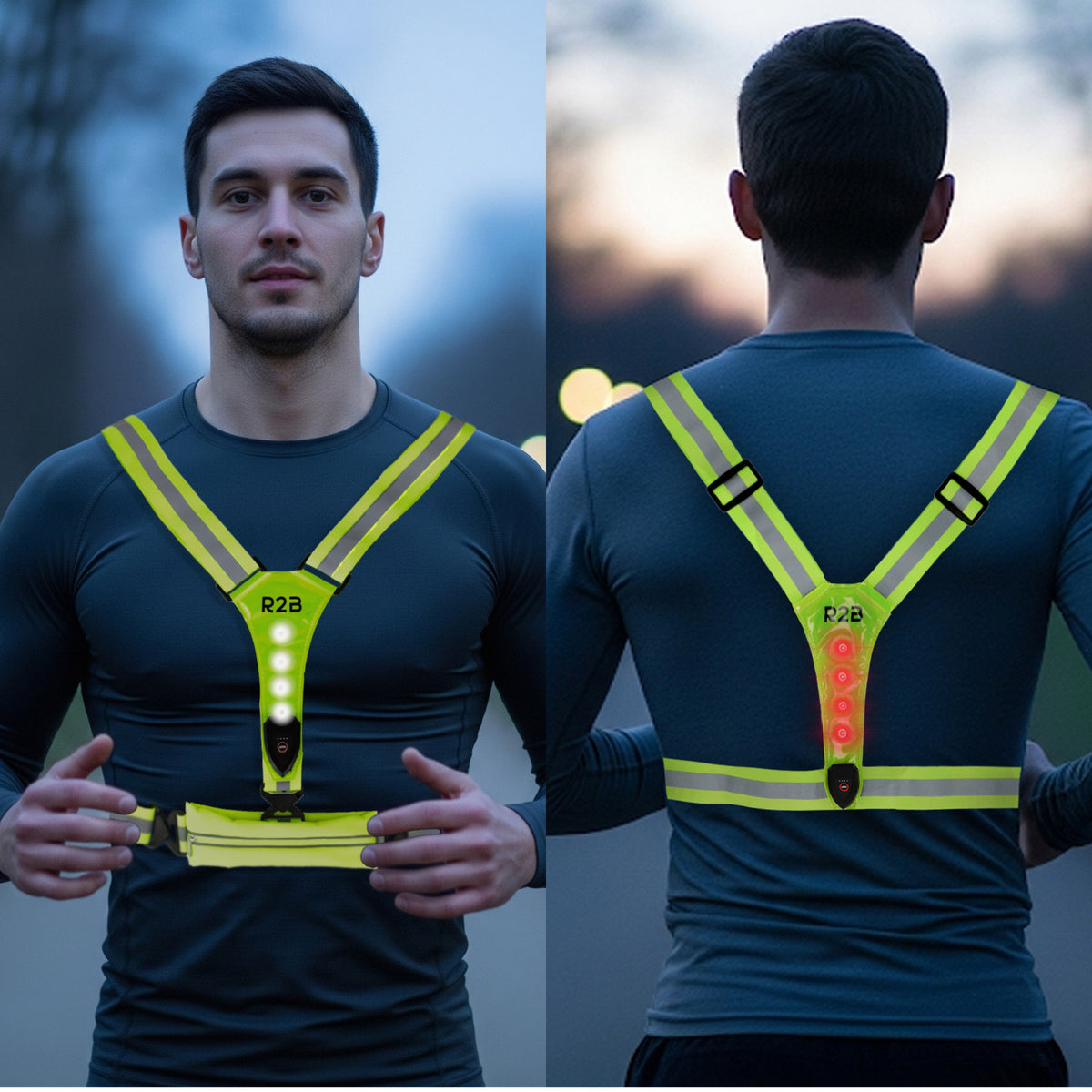 R2B Hardloopvest met Verlichting & Opbergvak - Neongeel