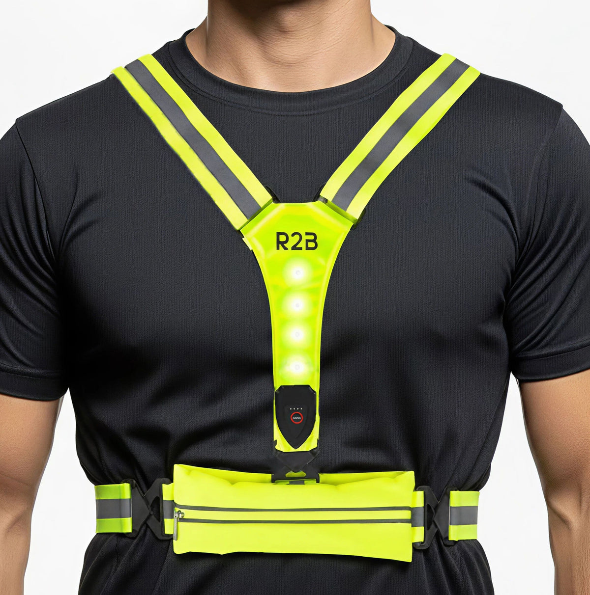 R2B Hardloopvest met Verlichting & Opbergvak - Neongeel