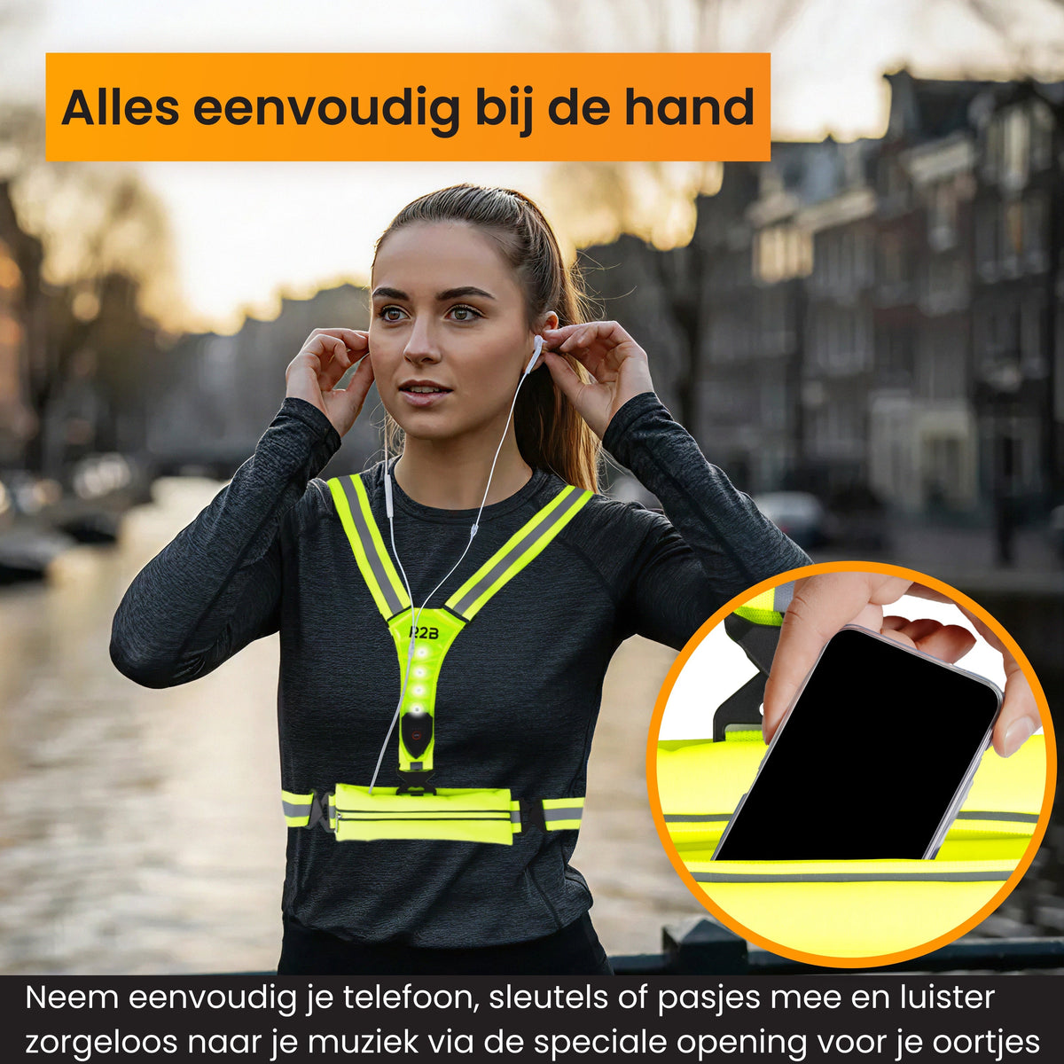 R2B Hardloopvest met Verlichting & Opbergvak - Neongeel