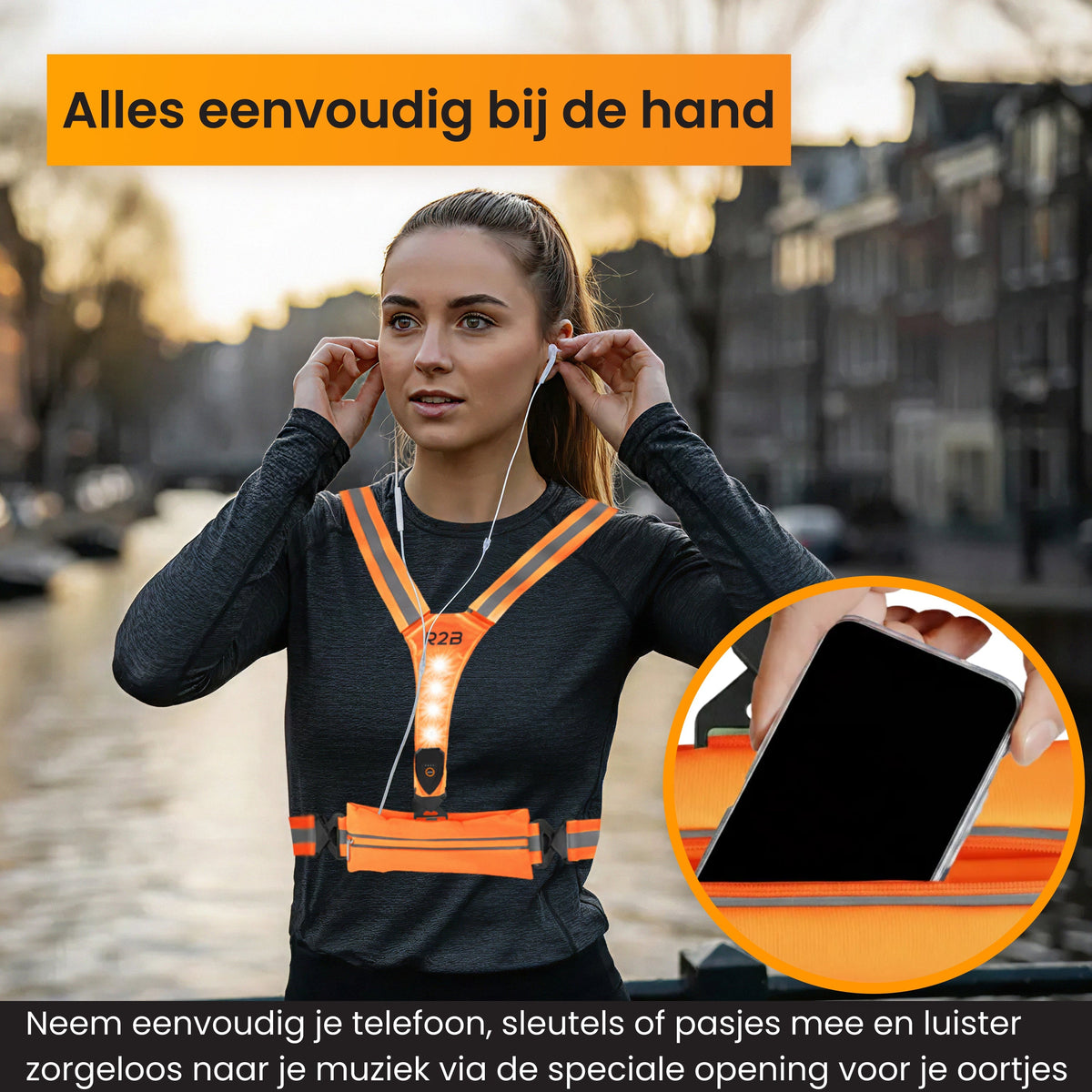 R2B Hardloopvest met Verlichting & Opbergvak - Oranje