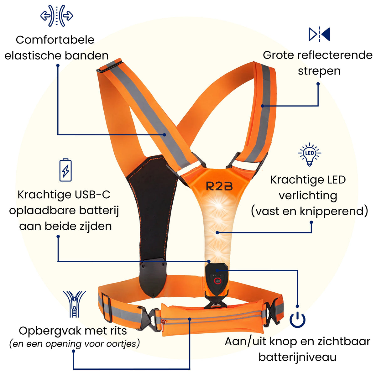R2B Hardloopvest met Verlichting & Opbergvak - Oranje