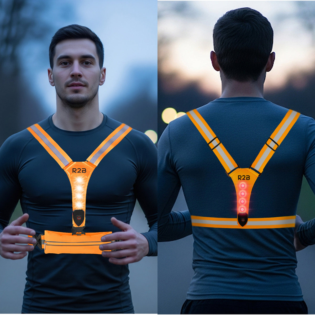 R2B Hardloopvest met Verlichting & Opbergvak - Oranje