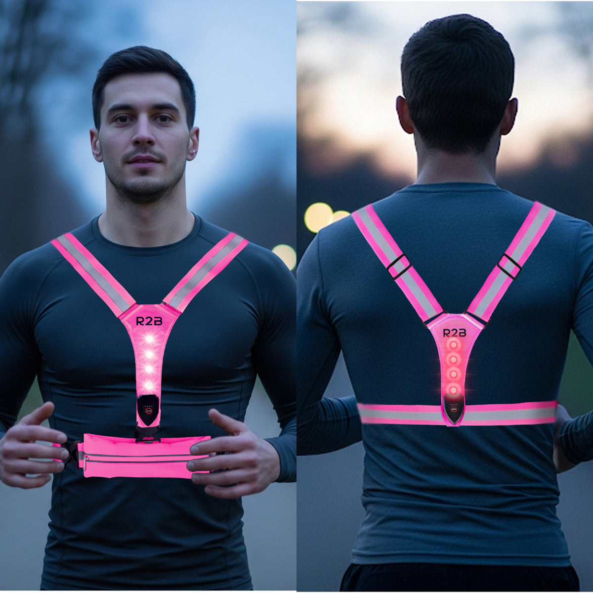 R2B Hardloopvest met Verlichting & Opbergvak - Reflecterend & Oplaadbaar - Roze