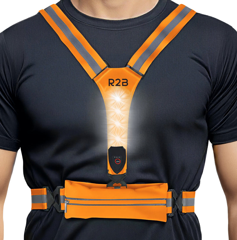 R2B Hardloopvest met Verlichting & Opbergvak - Reflecterend & Oplaadbaar - Oranje