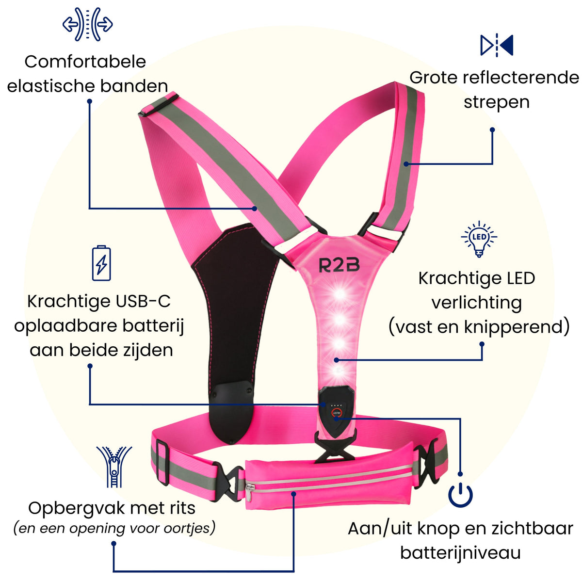 R2B Hardloopvest met Verlichting & Opbergvak - Roze