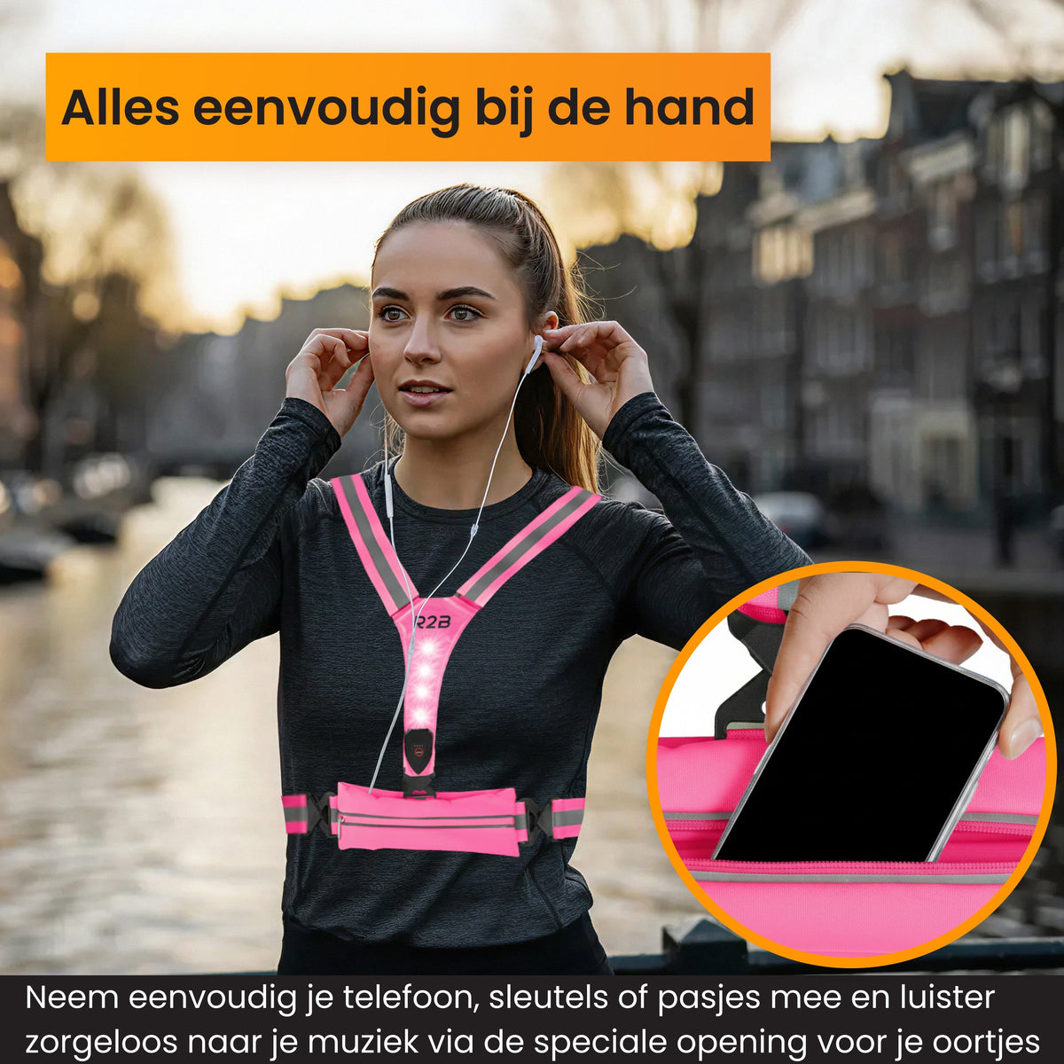 R2B Hardloopvest met Verlichting & Opbergvak - Roze