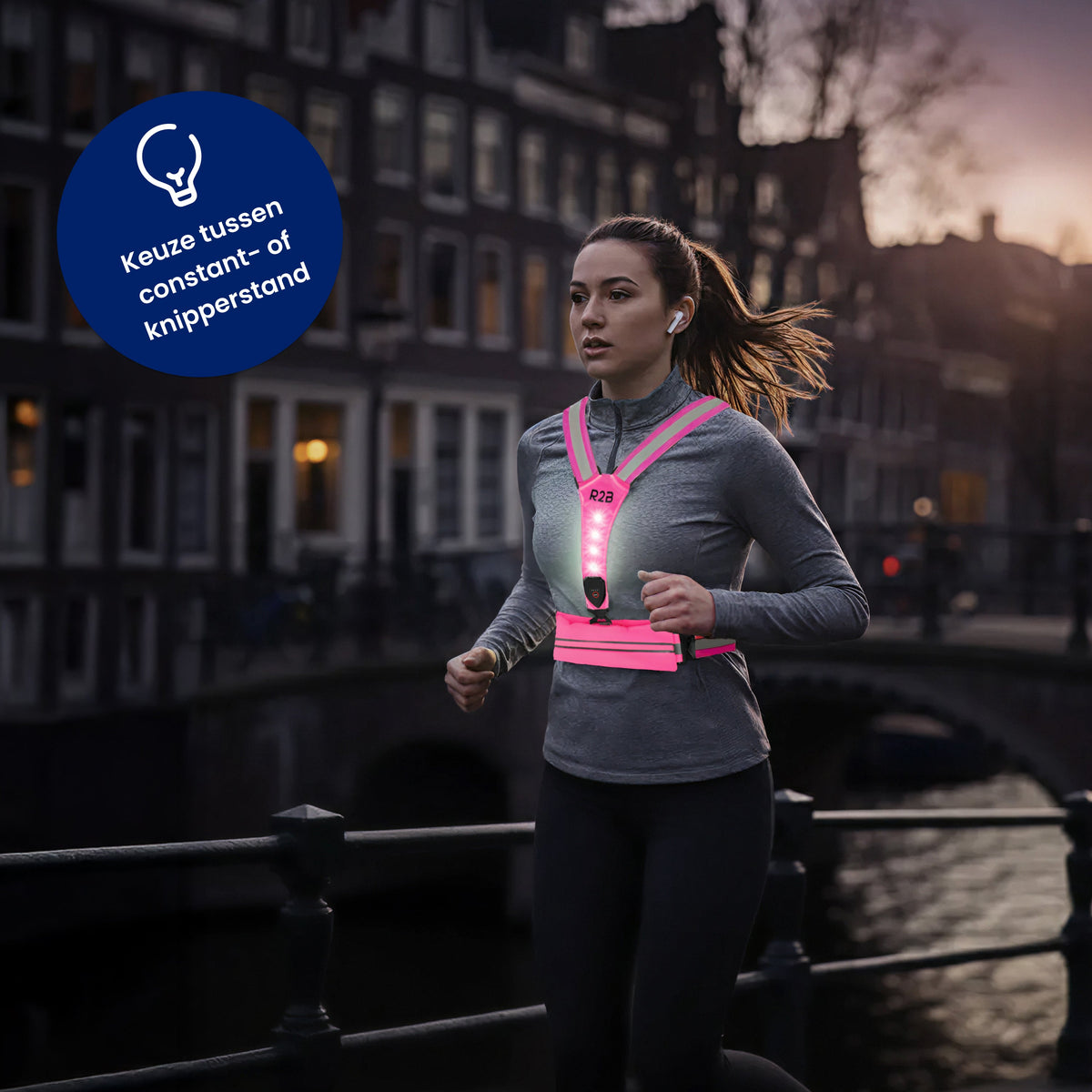 R2B Hardloopvest met Verlichting & Opbergvak - Roze