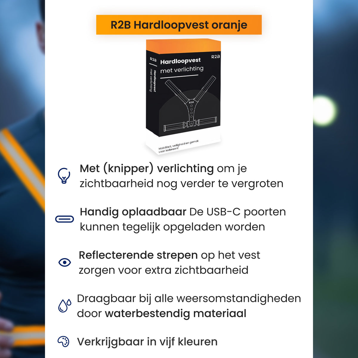 R2B Hardloopvest met Verlichting - Oranje - Telefoonhouder sport
