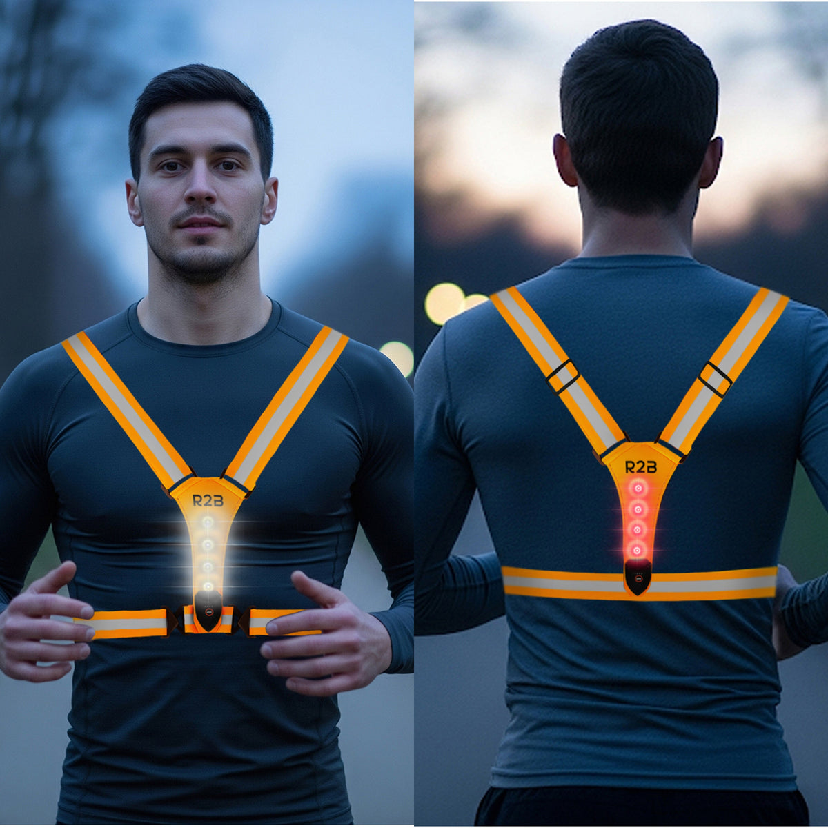 R2B Hardloopvest met Verlichting - Oranje - Telefoonhouder sport