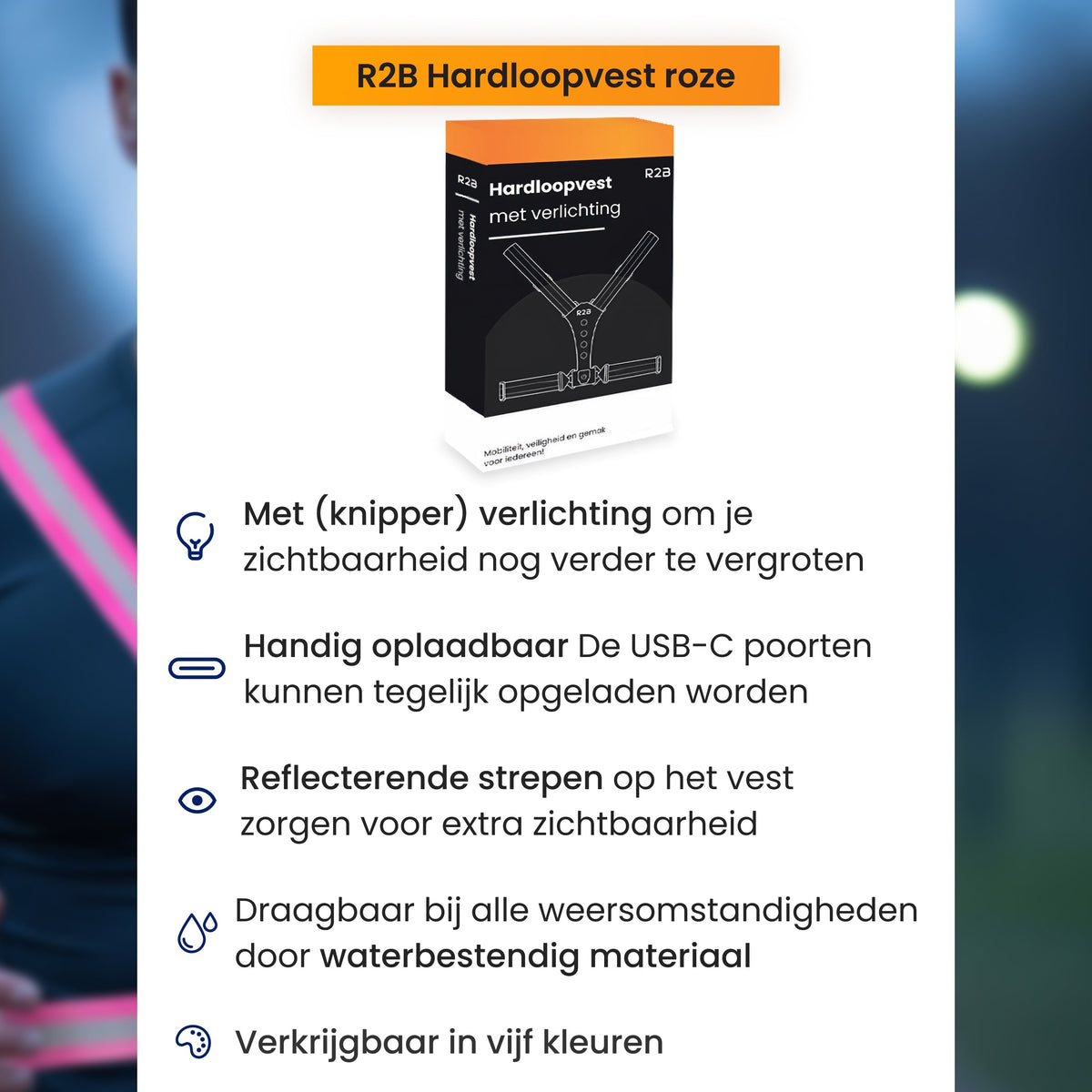 R2B Hardloopvest met Verlichting - Roze - Telefoonhouder sport