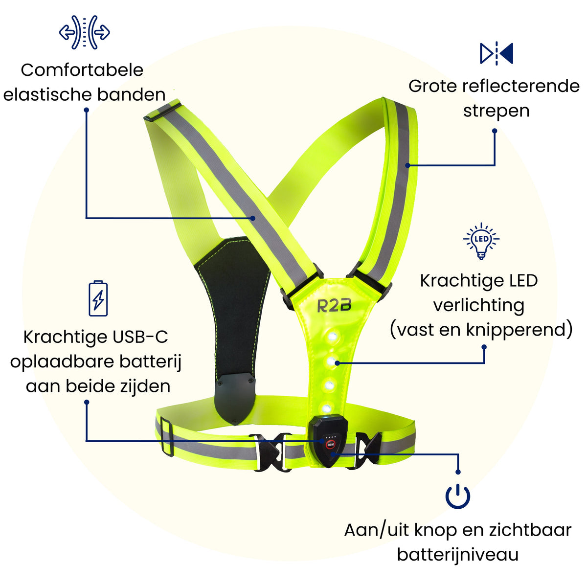 R2B Hardloopvest met Verlichting Voor Kinderen - Extra Stevige Behuizing - Reflecterend & Oplaadbaar - Neongeel
