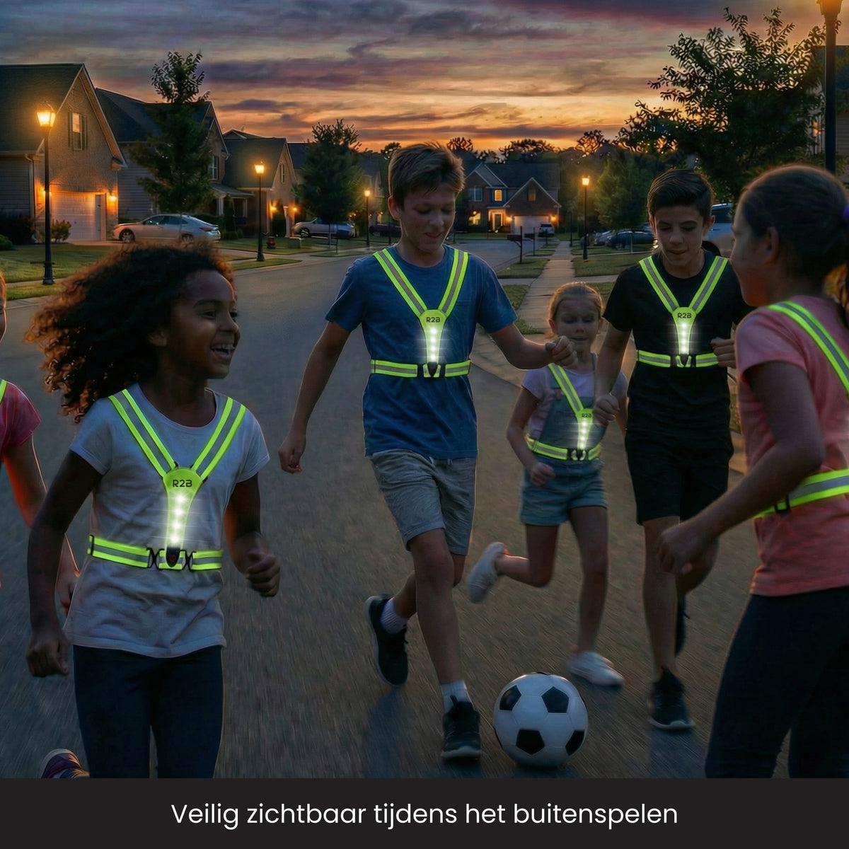 R2B Hardloopvest met Verlichting Voor Kinderen - Extra Stevige Behuizing - Reflecterend & Oplaadbaar - Neongeel