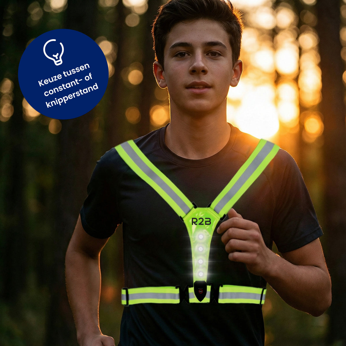 R2B Hardloopvest met Verlichting Voor Kinderen - Extra Stevige Behuizing - Reflecterend & Oplaadbaar - Neongeel