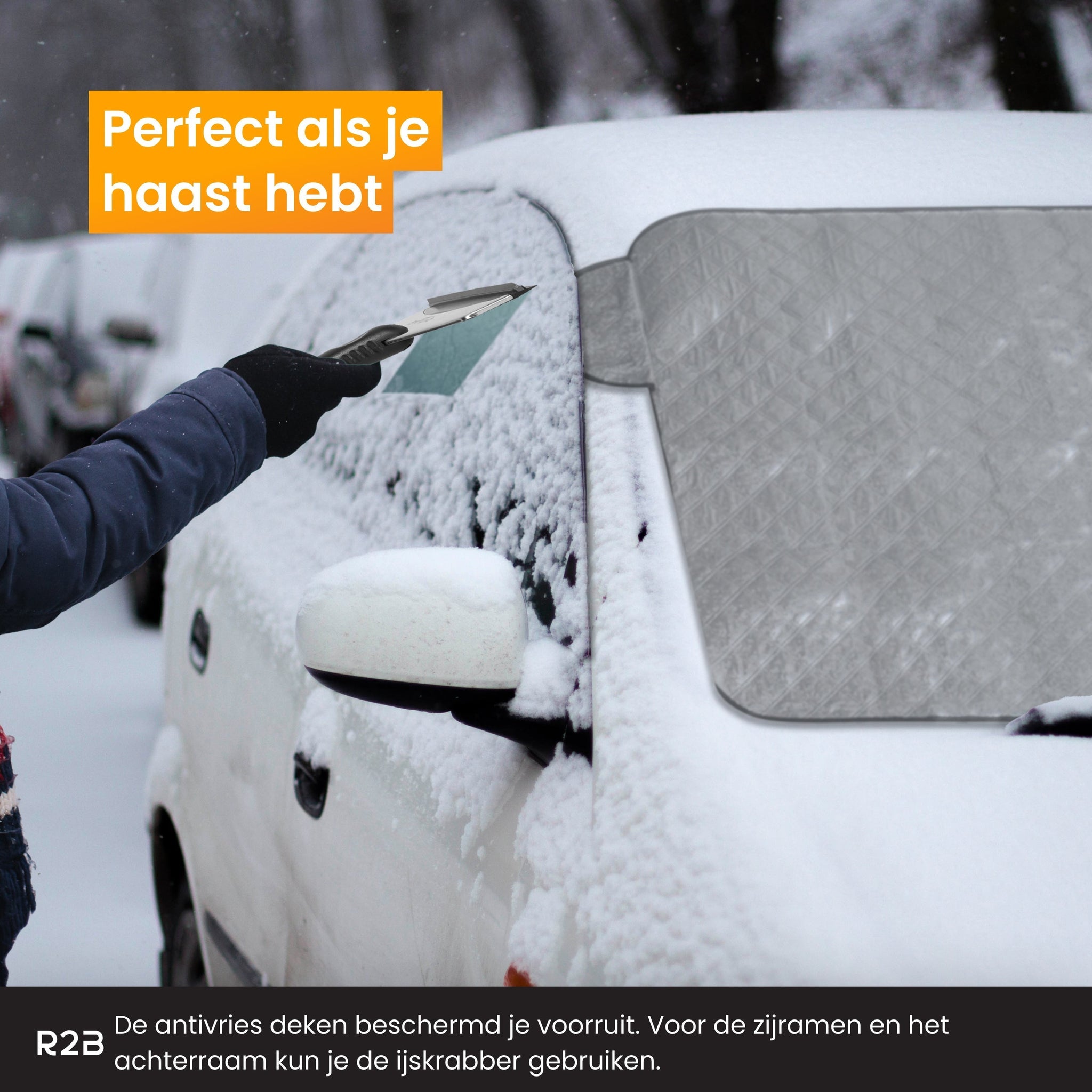 R2B IJskrabber & Antivries Deken Auto – 4 Laags Bescherming – Extra Breed & Ergonomisch