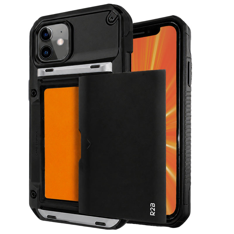 R2B iPhone 11 Hoesje met Pasjeshouder - Screenprotector - 4 Pasjes - Robuust & Beschermend - Zwart - Telefoonhoesje