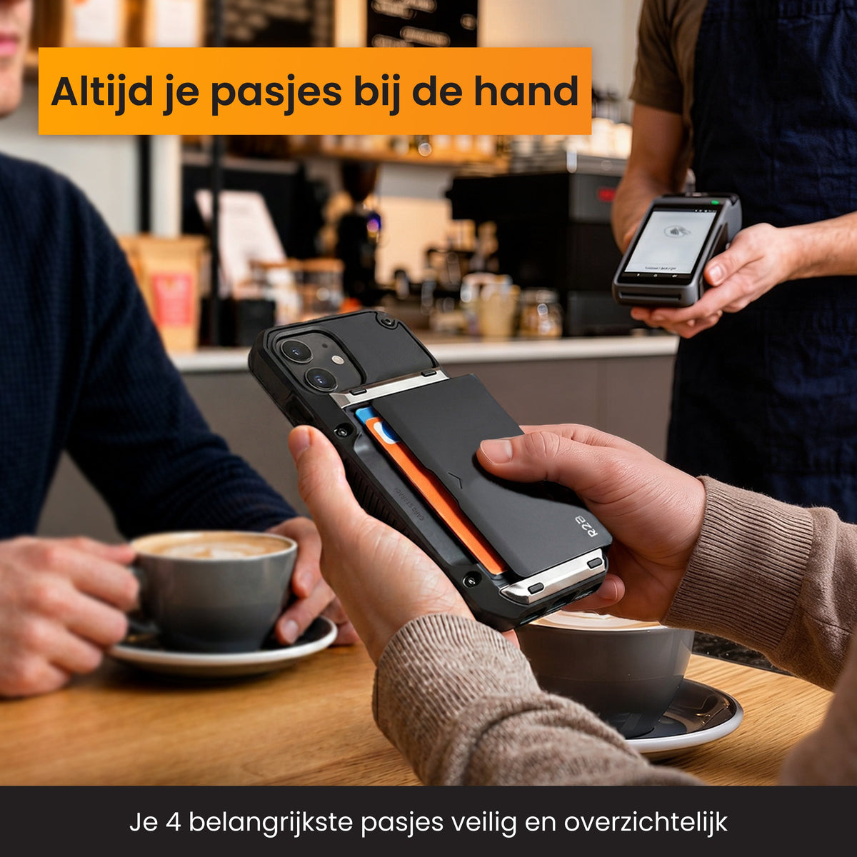 R2B iPhone 12 + 12 Pro Hoesje met Pasjeshouder - Screenprotector - 4 Pasjes - Robuust & Beschermend - Zwart