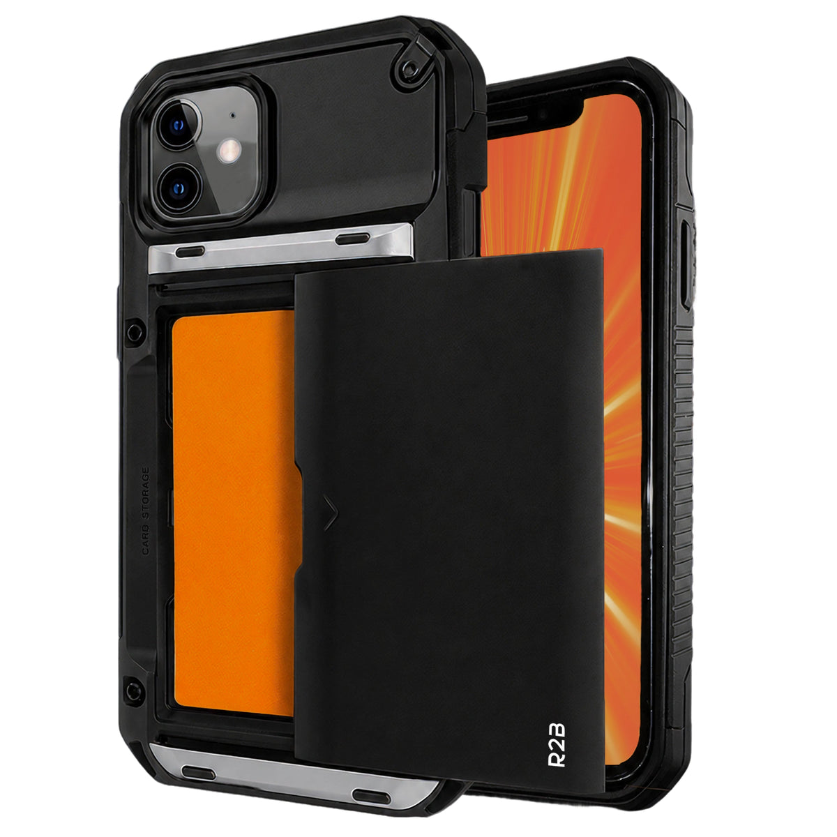 R2B iPhone 12 + 12 Pro Hoesje met Pasjeshouder - Screenprotector - 4 Pasjes - Robuust & Beschermend - Zwart