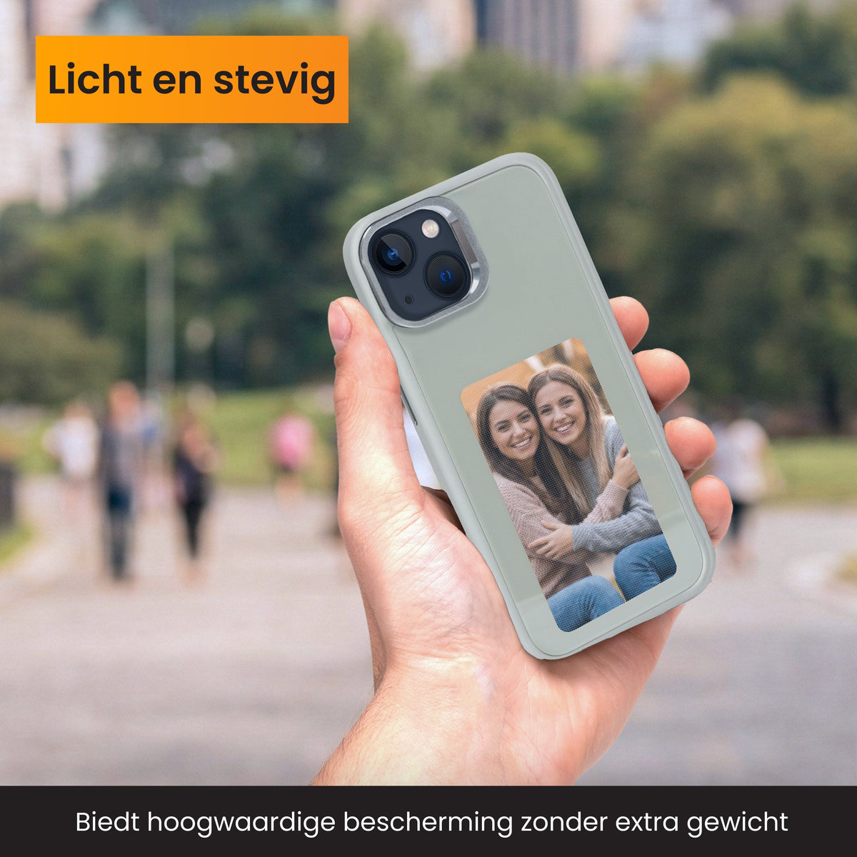 R2B iPhone 14 Hoesje met Foto - Incl. Screenprotector - Grijs - Telefoonhoesje