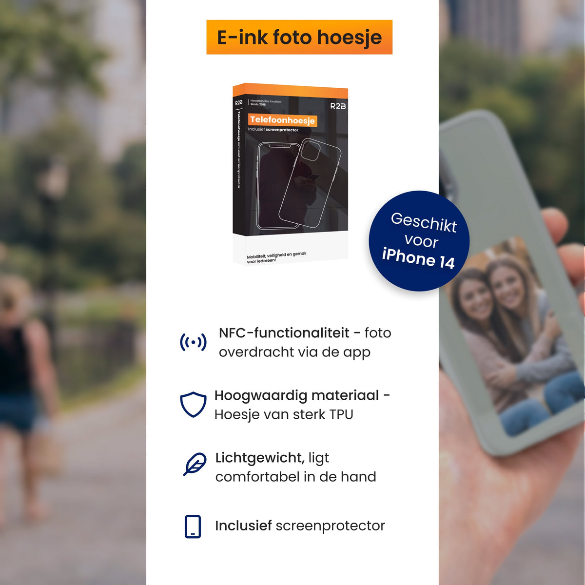 R2B iPhone 14 Hoesje met Foto - Incl. Screenprotector - Grijs - Telefoonhoesje