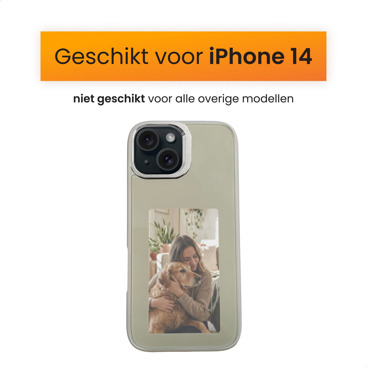 R2B iPhone 14 Hoesje met Foto - Incl. Screenprotector - Grijs - Telefoonhoesje