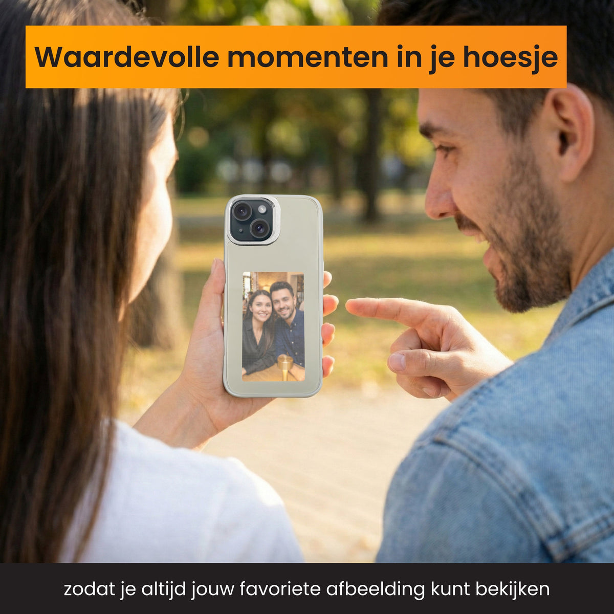 R2B iPhone 14 Hoesje met Foto - Incl. Screenprotector - Grijs - Telefoonhoesje