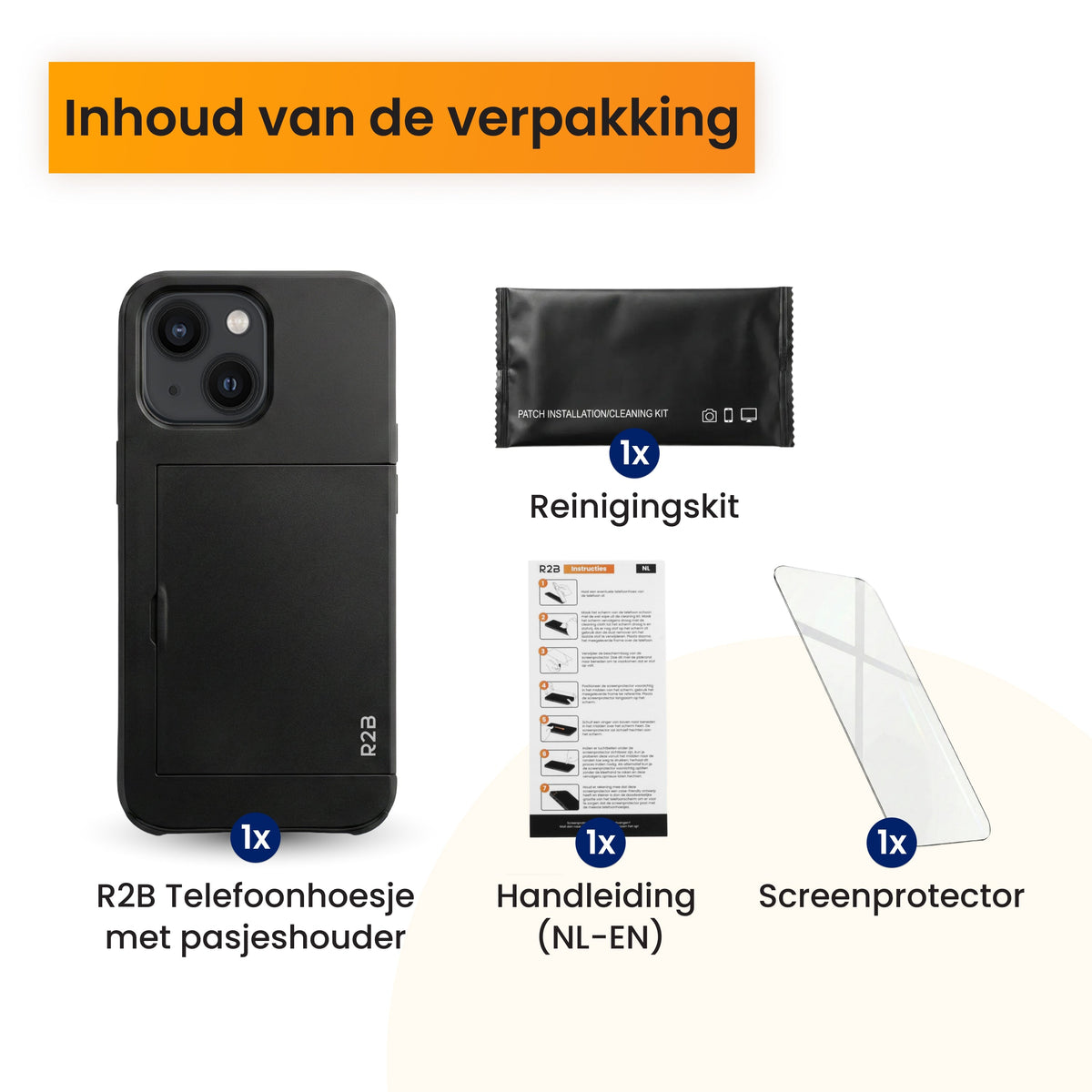 R2B iPhone 14 Hoesje met Pasjeshouder - Incl. Screenprotector - 3 Pasjes - Telefoonhoesje