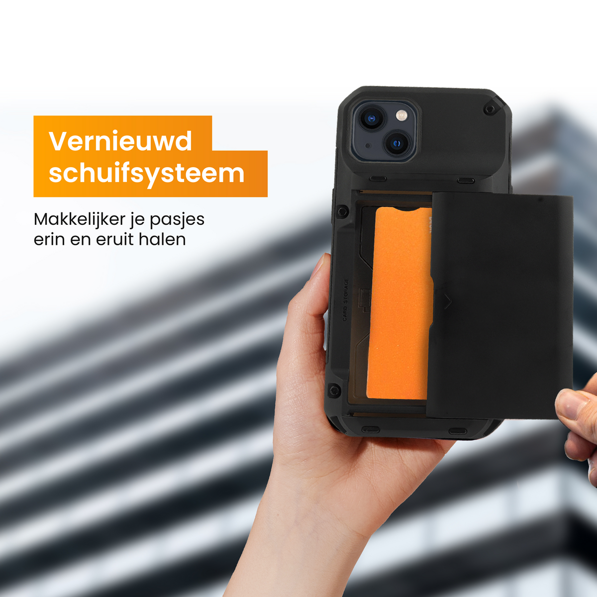 R2B iPhone 14 Hoesje met Pasjeshouder - Screenprotector - 4 Pasjes - Robuust & Beschermend - Zwart - Telefoonhoesje