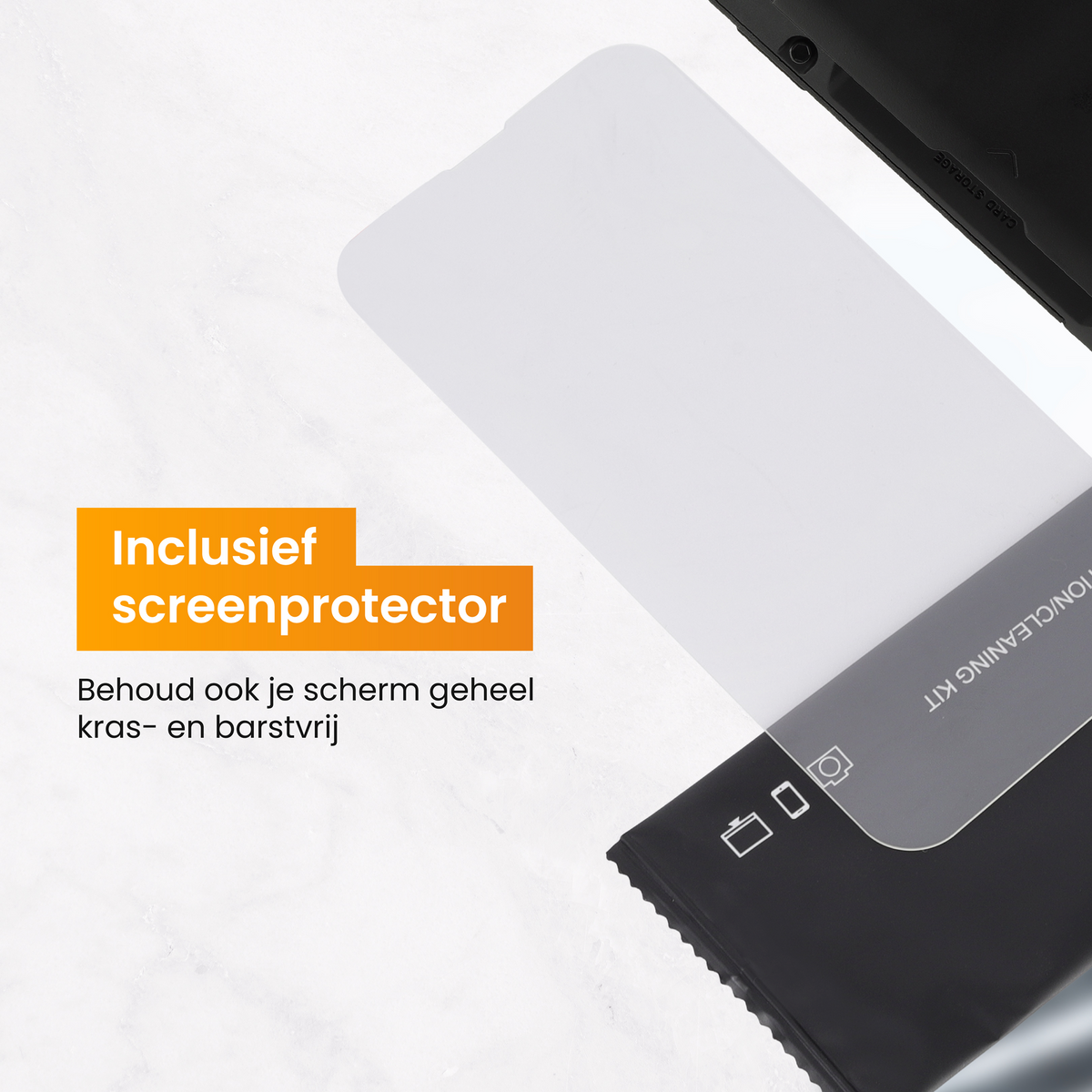 R2B iPhone 14 Hoesje met Pasjeshouder - Screenprotector - 4 Pasjes - Robuust & Beschermend - Zwart - Telefoonhoesje