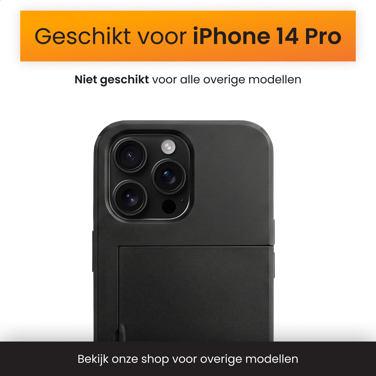 R2B iPhone 14 Pro Hoesje met Pasjeshouder - Screenprotector - 3 Pasjes - Stevig & Beschermend - Zwart - Telefoonhoesje