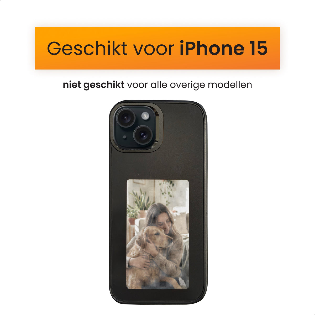 R2B iPhone 15 Hoesje met Foto - Incl. Screenprotector - Zwart - Telefoonhoesje