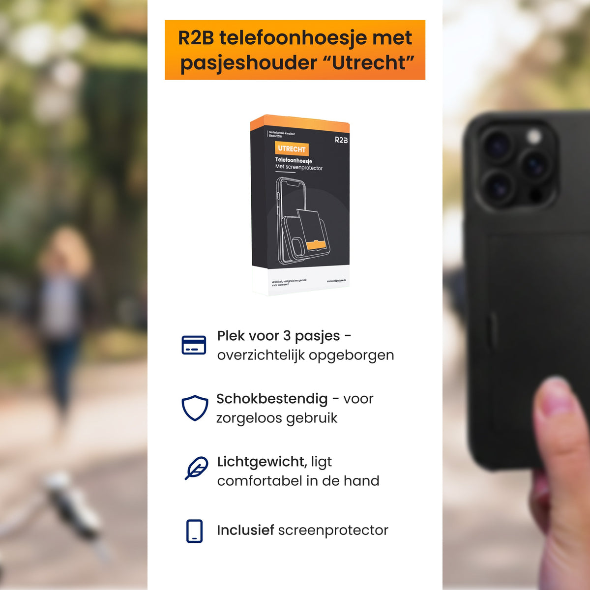 R2B iPhone 15 Pro Hoesje met Pasjeshouder - Incl. Screenprotector - 3 Pasjes - Telefoonhoesje