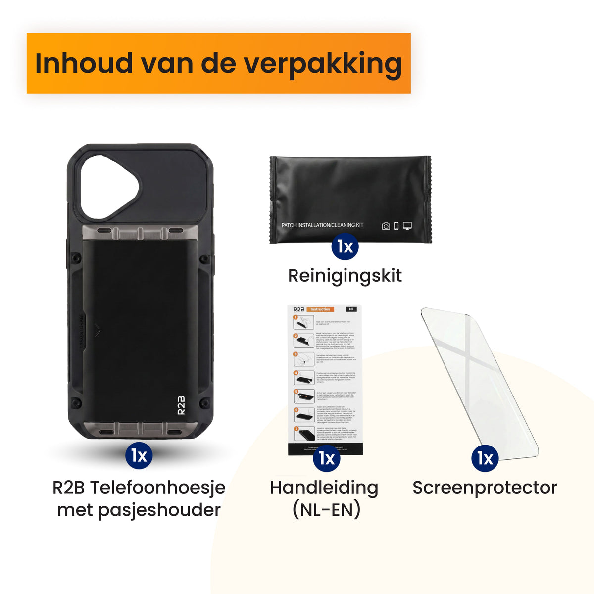 R2B iPhone 16 Plus Hoesje met Pasjeshouder - Incl. Screenprotector - 4 Pasjes